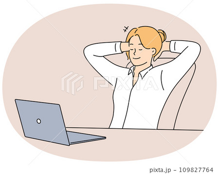 Happy businesswoman relax in office Happy businesswoman relax in office 109827764