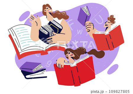 Students with books for studying foreign languages and gaining knowledge before entering college Students with books for studying foreign languages and gaining knowledge before entering college 109827805