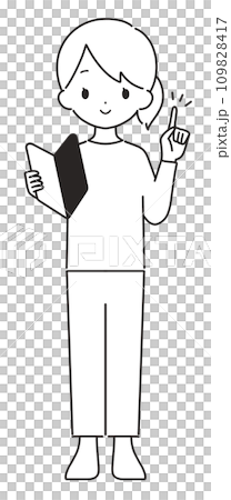Monochrome｜Woman in plain clothes with beginner mark｜Full body 109828417