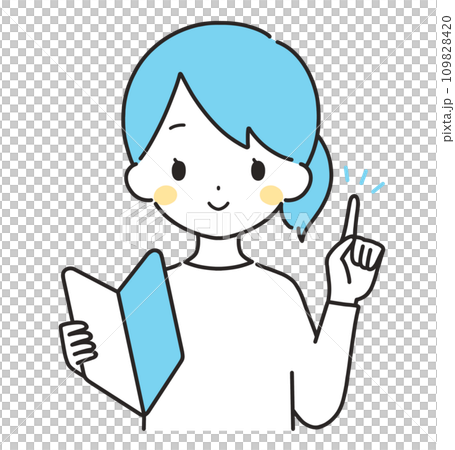 Light blue | Woman in casual clothes with beginner's mark | Pointing 109828420