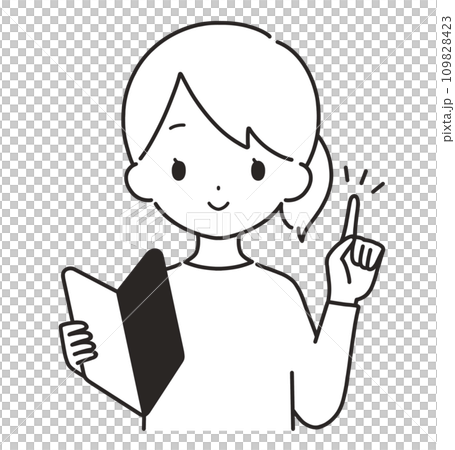 モノクロ|初心者マークを持つ私服の女性|指差し モノクロ|初心者マークを持つ私服の女性|指差し 109828423