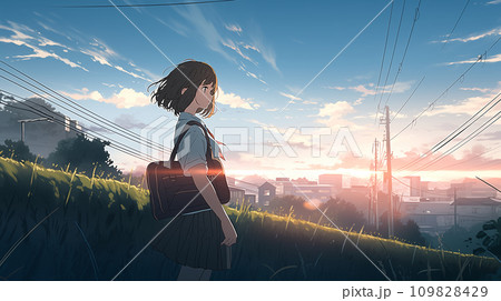 横顔の女学生イラスト カラフル AI画像 109828429