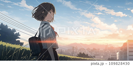 横顔の女学生イラスト カラフル AI画像 横顔の女学生イラスト カラフル AI画像 109828430