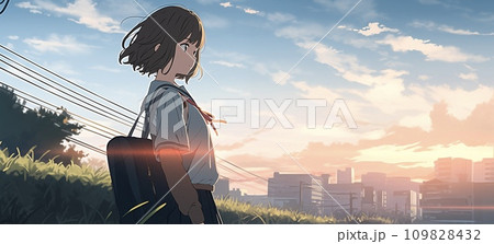 横顔の女学生イラスト カラフル AI画像 109828432