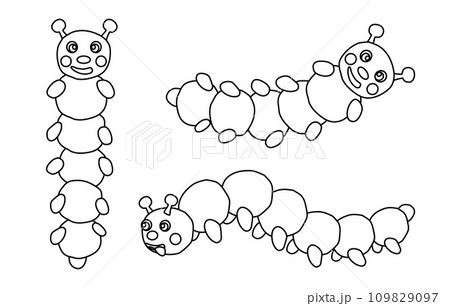 Set of funny caterpillars cartoon characters, doodle style flat vector outline for coloring book 109829097