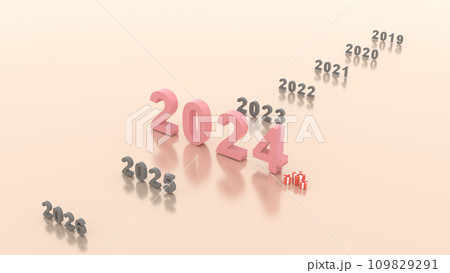 3D Rendering. new year card start to 2024 on the soft color background. 109829291