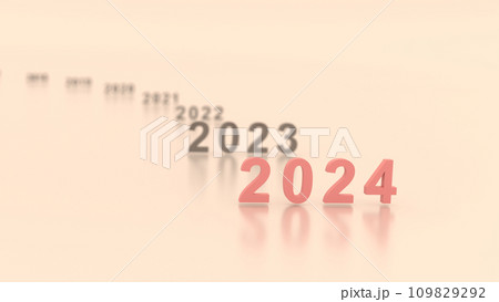 3D Rendering. new year card start to 2024 on the soft color background. 3D Rendering. new year card start to 2024 on the soft color background. 109829292