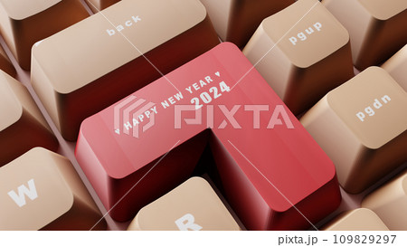 3D Rendering. Happy new year on the red enter keyboard. 109829297