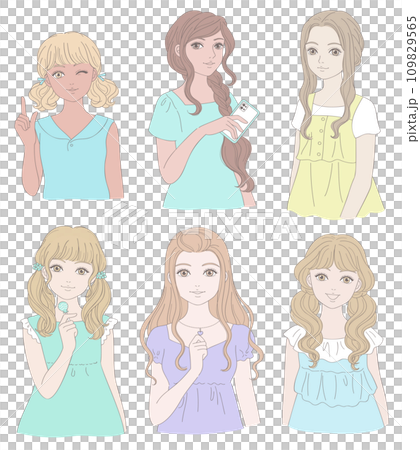 Various hairstyles and poses of young girls Various hairstyles and poses of young girls 109829565