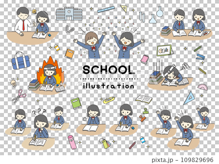學生、學習工具等學校生活插畫集 109829696