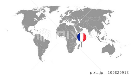 Pin map with Reunion flag on world map. Vector illustration. 109829918