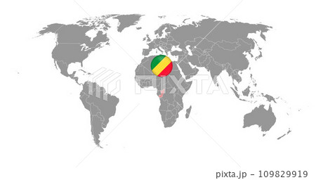 Pin map with Republic of the Congo flag on world map. Vector illustration. 109829919