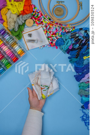 Hand embroidery concept. White blank mockup. 109830524