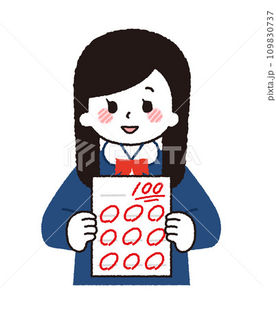 テストで満点をとる学生のイラスト。 テストで満点をとる学生のイラスト。 109830737