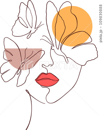 Female face in minimal art line style with geometric shapes. Creative illustration in line art style. Female face in minimal art line style with geometric shapes. Creative illustration in line art style. 109830888