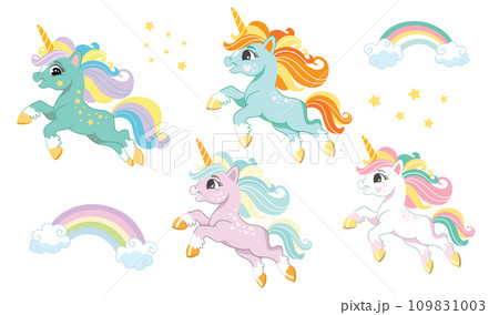 Collection of cute running unicorn on a white background vector Collection of cute running unicorn on a white background vector 109831003