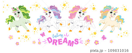 Collection of cute cartoon unicorn on a white background vector 109831016