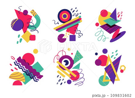 Abstract shapes. Geometric doodle art, hand drawn color shapes, cute modern trendy graphic, trendy posters or prints. Minimal colorful background. Figure geometry. Vector contemporary design Abstract shapes. Geometric doodle art, hand drawn color shapes, cute modern trendy graphic, trendy posters or prints. Minimal colorful background. Figure geometry. Vector contemporary design 109831602