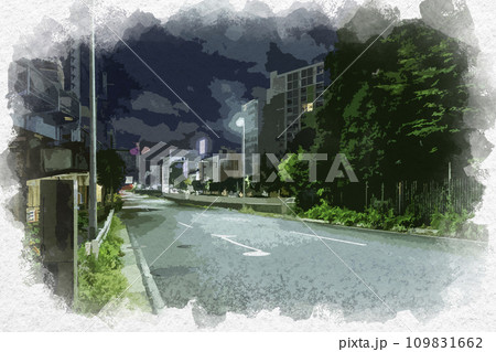 水彩画風　横浜　新横浜通り　伊勢佐木町方面　神奈川県横浜市 109831662