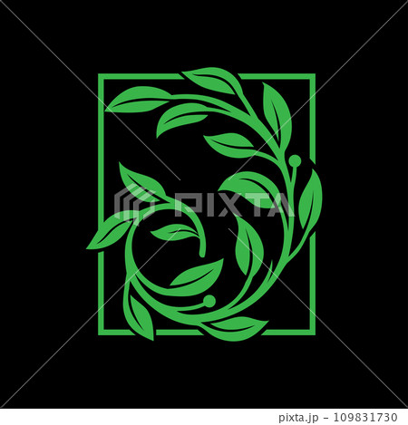 green leave floral decorative with rectangle frame 109831730
