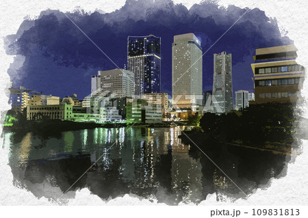 水彩画「横浜ミナトミライ」 【公式通販】