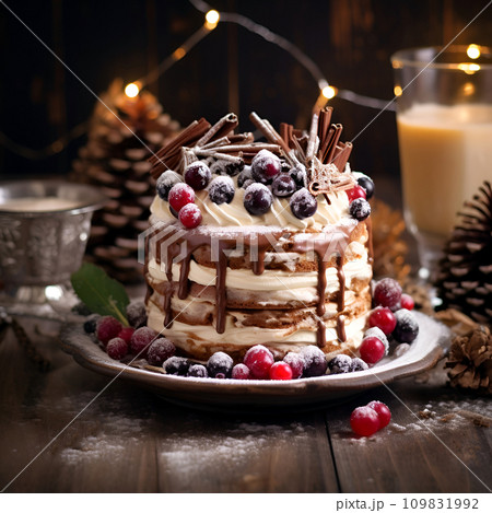 Homemade cake on wooden backgroundsのイラスト素材 [109831992] - PIXTA