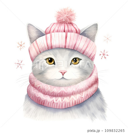 Watercolor cat with scarf in winter for Christmas festival Watercolor cat with scarf in winter for Christmas festival 109832265
