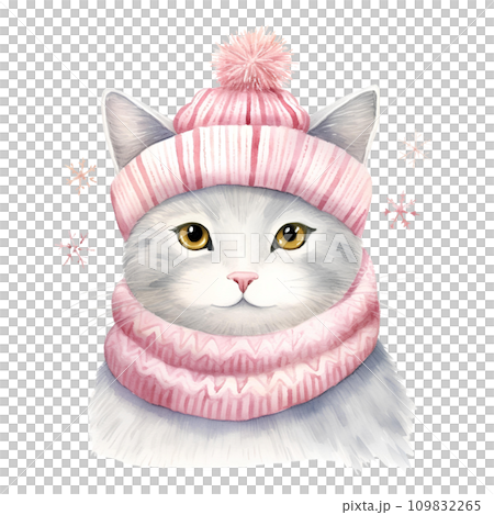 Watercolor cat with scarf in winter for Christmas festival Watercolor cat with scarf in winter for Christmas festival 109832265