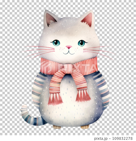 Watercolor cat with scarf in winter for Christmas festival Watercolor cat with scarf in winter for Christmas festival 109832278
