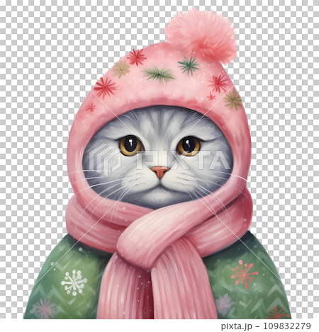 Watercolor cat with scarf in winter for Christmas festival Watercolor cat with scarf in winter for Christmas festival 109832279