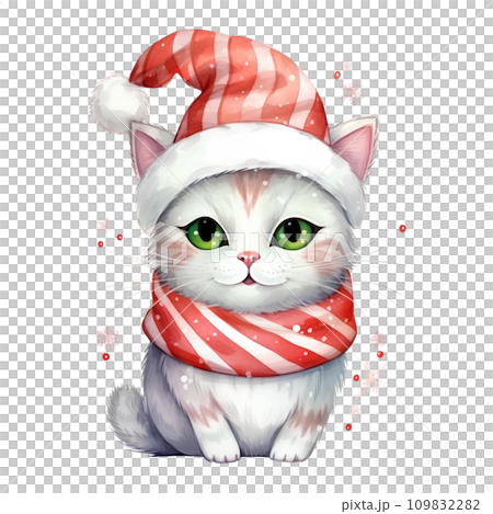 Watercolor cat with scarf in winter for Christmas festival 109832282