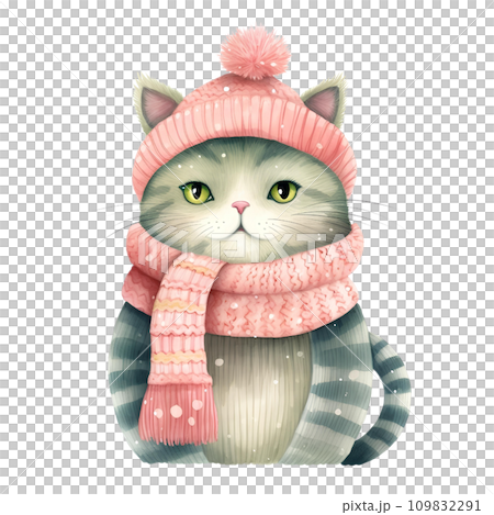 Watercolor cat with scarf in winter for Christmas festival Watercolor cat with scarf in winter for Christmas festival 109832291