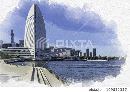 水彩画風　横浜みなとみらい　ヨコハマグランドインターコンチネンタルホテル　神奈川県横浜市 109832337