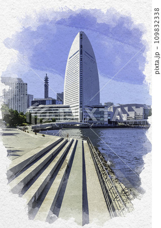 水彩画風 横浜みなとみらい ヨコハマグランドインターコンチネンタル