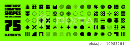 Brutalist geometric shapes, symbols. Simple primitive elements and forms. Bauhaus retro design, trendy contemporary minimalist style, y2k. Vector illustration Brutalist geometric shapes, symbols. Simple primitive elements and forms. Bauhaus retro design, trendy contemporary minimalist style, y2k. Vector illustration 109832614