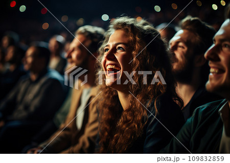 Joyful Audience Diverse Crowd Delighting in a Theater or Cinema Show, Laughter and Fun. created with Generative AI Joyful Audience Diverse Crowd Delighting in a Theater or Cinema Show, Laughter and Fun. created with Generative AI 109832859