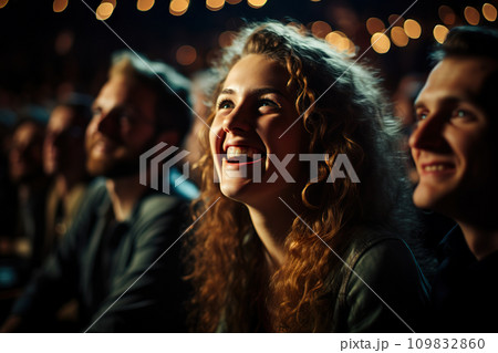 Joyful Audience Diverse Crowd Delighting in a Theater or Cinema Show, Laughter and Fun. created with Generative AI Joyful Audience Diverse Crowd Delighting in a Theater or Cinema Show, Laughter and Fun. created with Generative AI 109832860