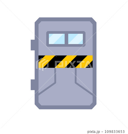 Bunker door. Protection bomb shelter, base entrance illustration. Secret military closed station. Protect gateway, steel building isolated on white background Bunker door. Protection bomb shelter, base entrance illustration. Secret military closed station. Protect gateway, steel building isolated on white background 109833653