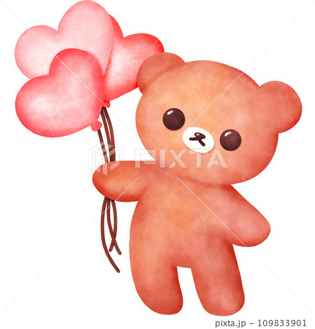 Cute Brown Bear with heart balloon Doodle illustration, Hand drawn, water color, Pencil in doodle Cute Brown Bear with heart balloon Doodle illustration, Hand drawn, water color, Pencil in doodle 109833901