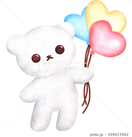 Cute White Bear with heart balloon Doodle illustration, Hand drawn, water color, Pencil in doodle Cute White Bear with heart balloon Doodle illustration, Hand drawn, water color, Pencil in doodle 109833902