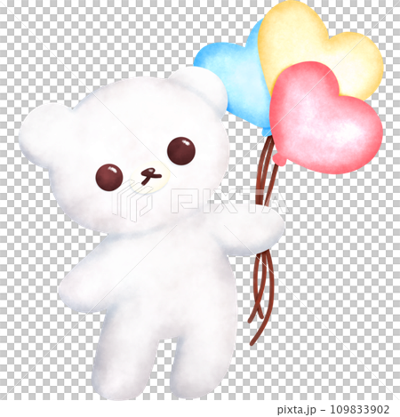 Cute White Bear with heart balloon Doodle illustration, Hand drawn, water color, Pencil in doodle Cute White Bear with heart balloon Doodle illustration, Hand drawn, water color, Pencil in doodle 109833902