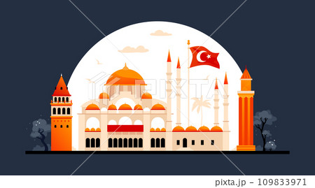 Antiquities of Turkish cities - modern colored vector illustration 109833971