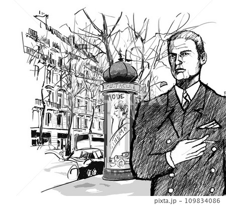 Man walking in Paris - vector illustration 109834086