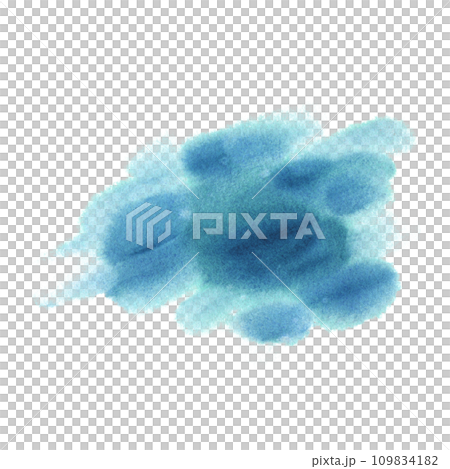 Stains and splashes of paint and water in turquoise and blue. Hand drawn watercolor illustration. Underwater world, sea clipart for decoration and design. Isolated element on white background Stains and splashes of paint and water in turquoise and blue. Hand drawn watercolor illustration. Underwater world, sea clipart for decoration and design. Isolated element on white background 109834182