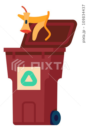 Garbage service. Rubbish sorting. Waste recycle. Dustbin for organic pollution. Refuse collect. Environment conservation. Bio waste. Throw banana peel into bin. Vector eco dumpster Garbage service. Rubbish sorting. Waste recycle. Dustbin for organic pollution. Refuse collect. Environment conservation. Bio waste. Throw banana peel into bin. Vector eco dumpster 109834437