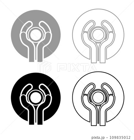 Pottery craft art workshop concept potter sculpts clay pot on potter's wheel use hand arm ceramist idea set icon grey black color vector illustration image solid fill outline contour line thin flat  109835012