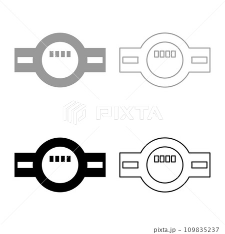 Water meter measuring sanitary equipment set icon grey black color vector illustration image solid fill outline contour line thin flat style Water meter measuring sanitary equipment set icon grey black color vector illustration image solid fill outline contour line thin flat style 109835237