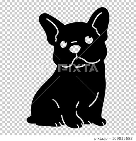 前を向いてお座りするフレンチブルドッグのシルエット　顔付き 109835682