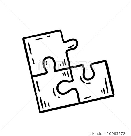 Puzzle toy. Metaphor of solution, teamwork and partnership. Drawn part, scribble piece. Connection element. 109835724