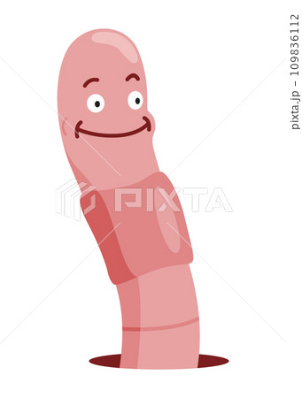 Funny worm. Pink crawler amazemented. Earth worm cartoon character, wildlife nature. Insect for kids illustration 109836112